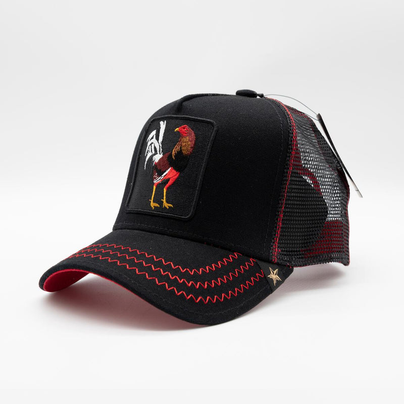 GOLD STAR ROOSTER BLACK TRUCKER HAT