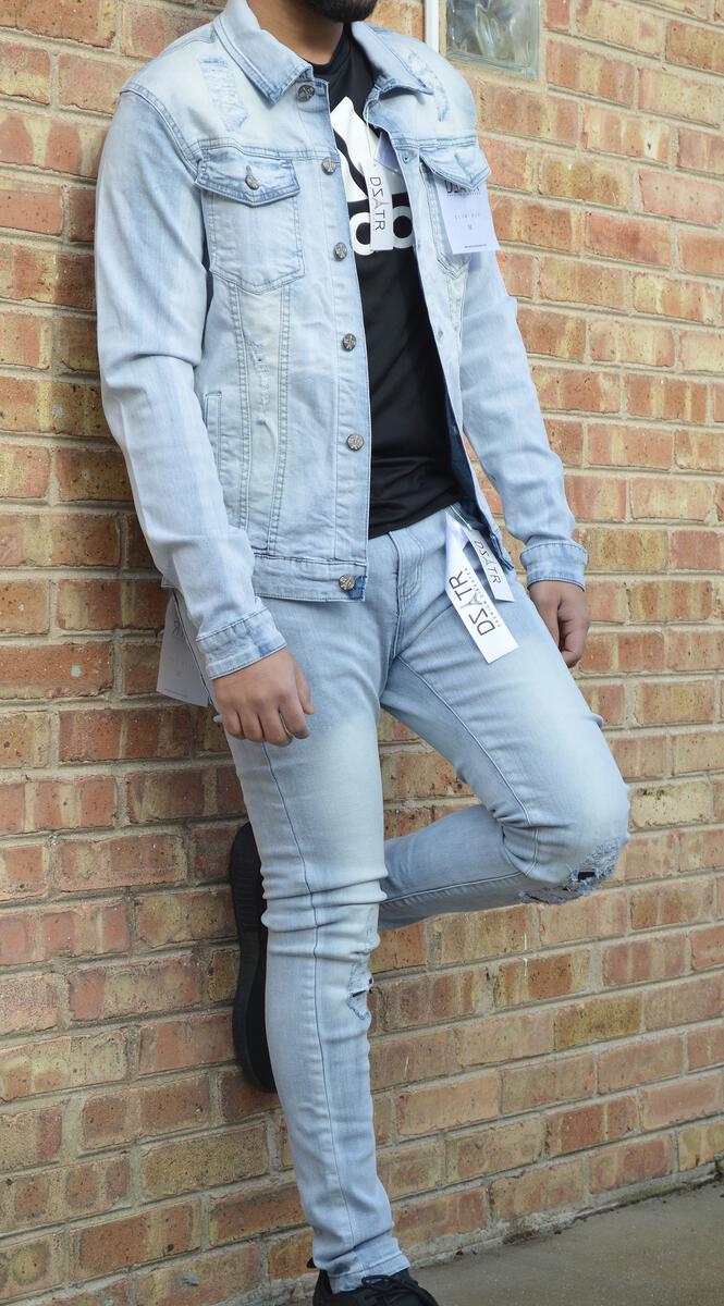 DISASTER SUPER STRETCH DENIM JACKET - LT BLUE