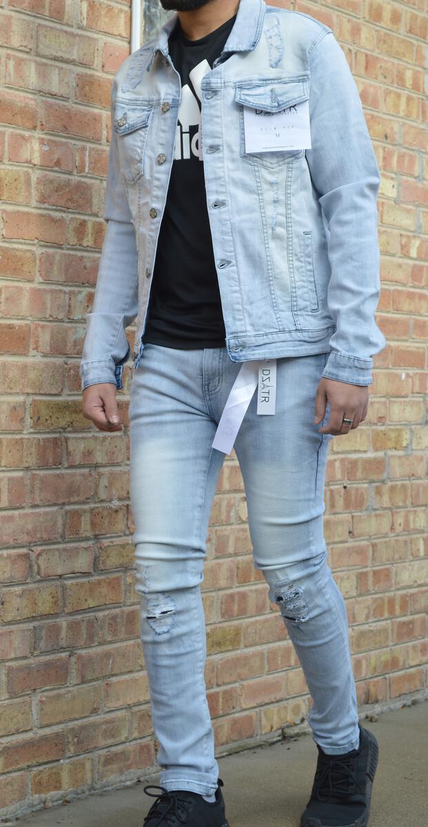 DISASTER SUPER STRETCH DENIM JACKET - LT BLUE