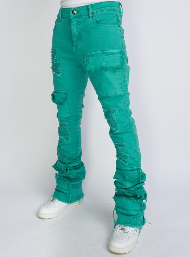 POLITICS TEAL SUPER STACKED CARGO JEANS