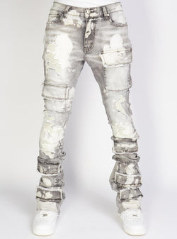 POLITICS GREY SUPER STACKED CARGO JEANS