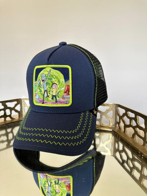 GOLD STAR RICK AND MORTY NAVY TRUCKER HAT