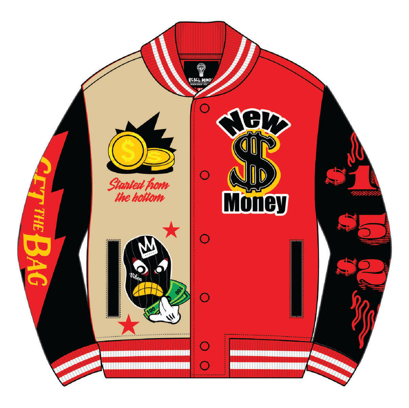 REBEL MINDS NO DAYS OFF RED VARSITY JACKET