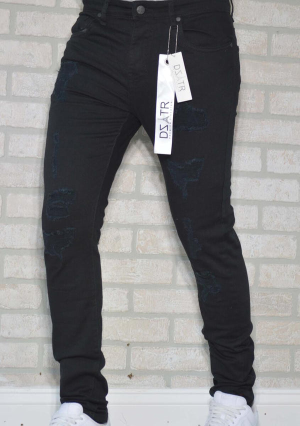 DISASTER SUPER STRETCH DENIM - (Jet Black with Rips)