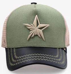 GOLD STAR GREEN FIVE POINT STAR TRUCKER HAT