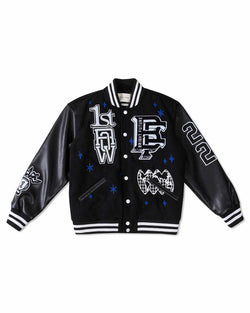 FIRST ROW DENIM MONO BRIGHT FUTURE VARSITY JACKET