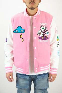 REBEL MINDS SAVE THE PLANET VARSITY JACKET