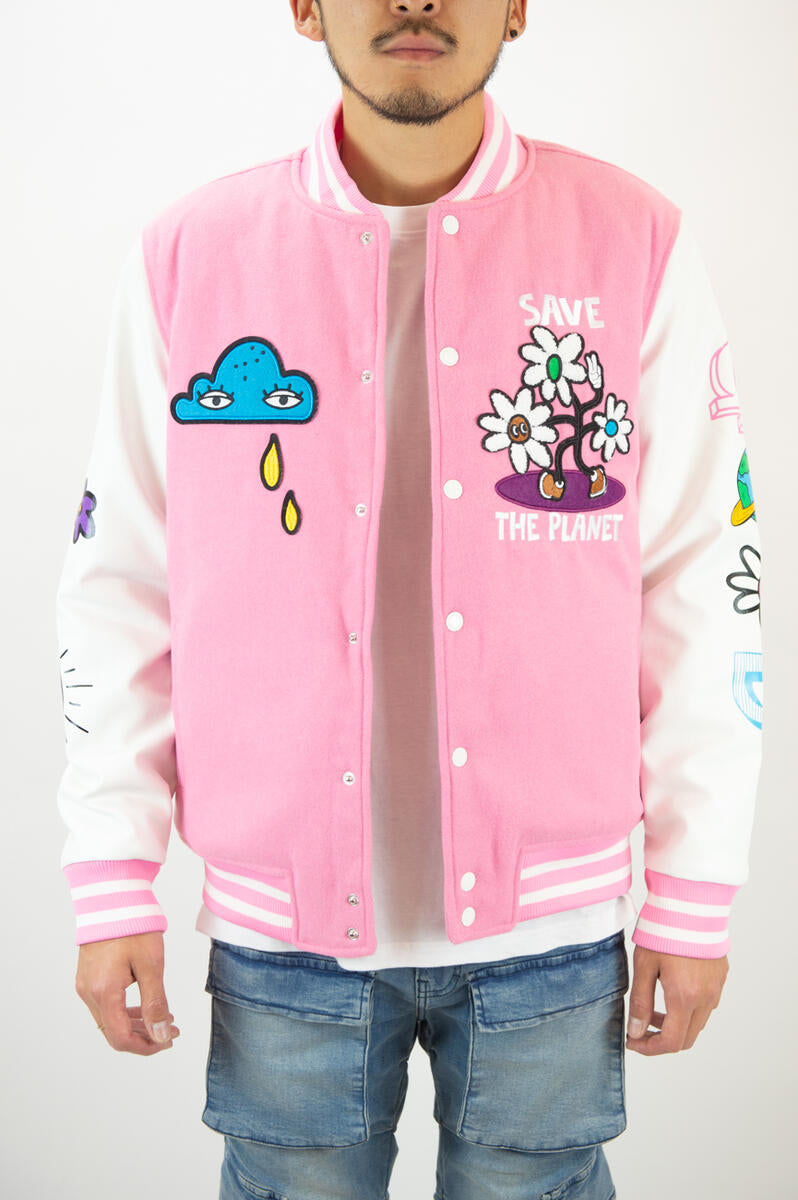 REBEL MINDS SAVE THE PLANET VARSITY JACKET