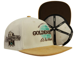 PRO STANDARD GOLDEN STATE WARRIORS BUTTER SUEDE SCRIPT STRAPBACK HAT