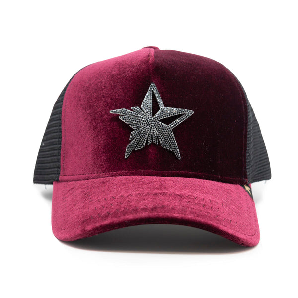 GOLD STAR FIVE POINT STAR VELVET BURGUNDY TRUCKER HAT