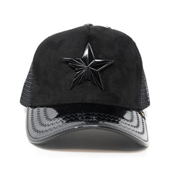 GOLD STAR FIVE POINT STAR  BLACK STAR TRUCKER HAT