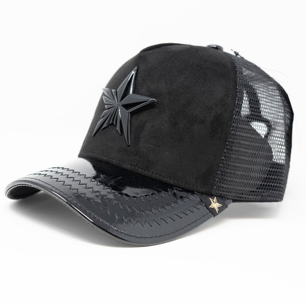 GOLD STAR FIVE POINT STAR  BLACK STAR TRUCKER HAT