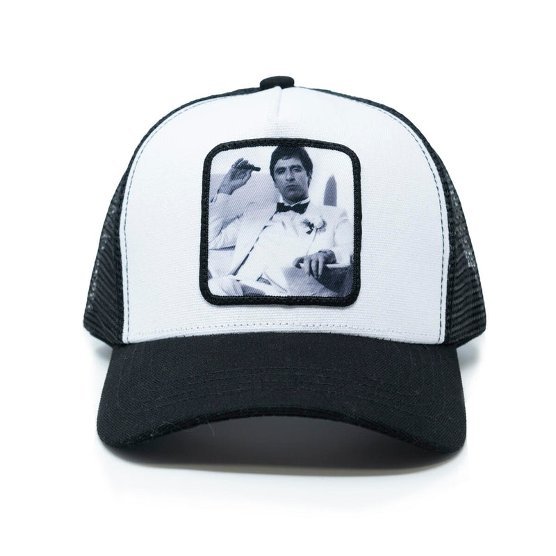 GOLD STAR SCARFACE BLACK/WHITE TRUCKER HAT