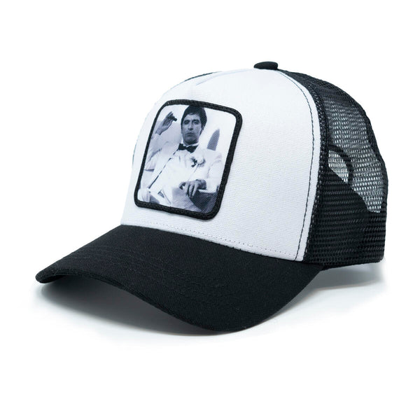 GOLD STAR SCARFACE BLACK/WHITE TRUCKER HAT