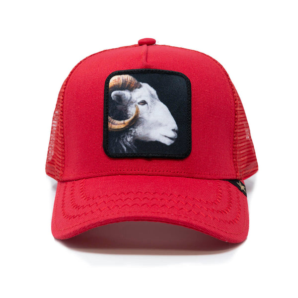 GOLD STAR GOAT RED TRUCKER HAT