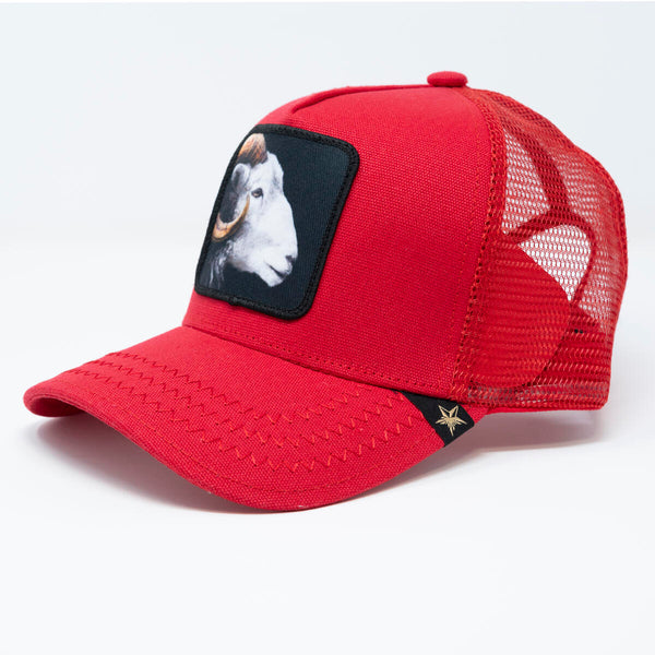 GOLD STAR GOAT RED TRUCKER HAT