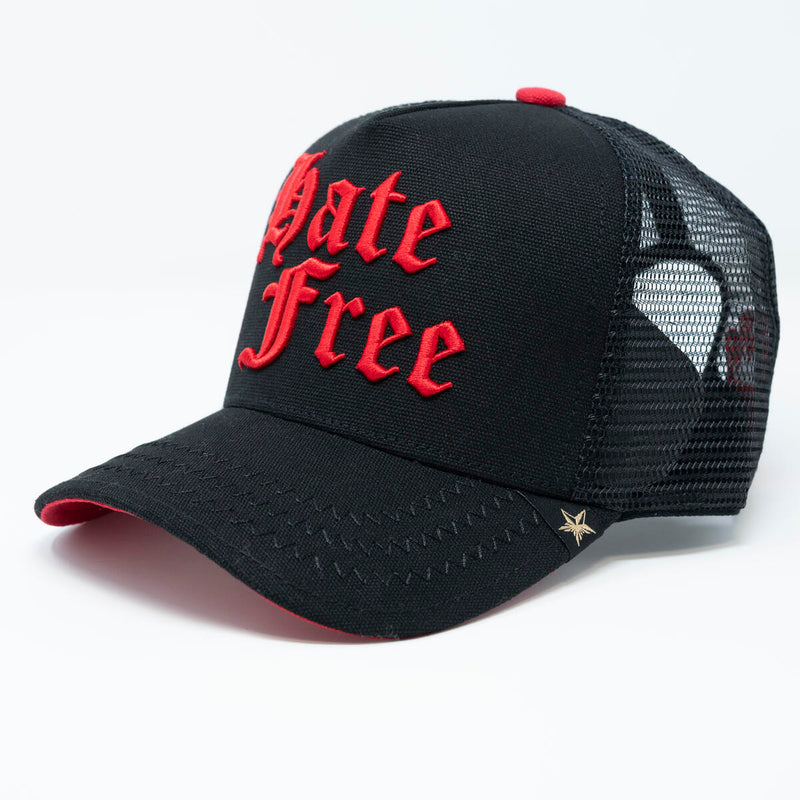 GOLD STAR HATE FREE BLACK/RED TRUCKER HAT