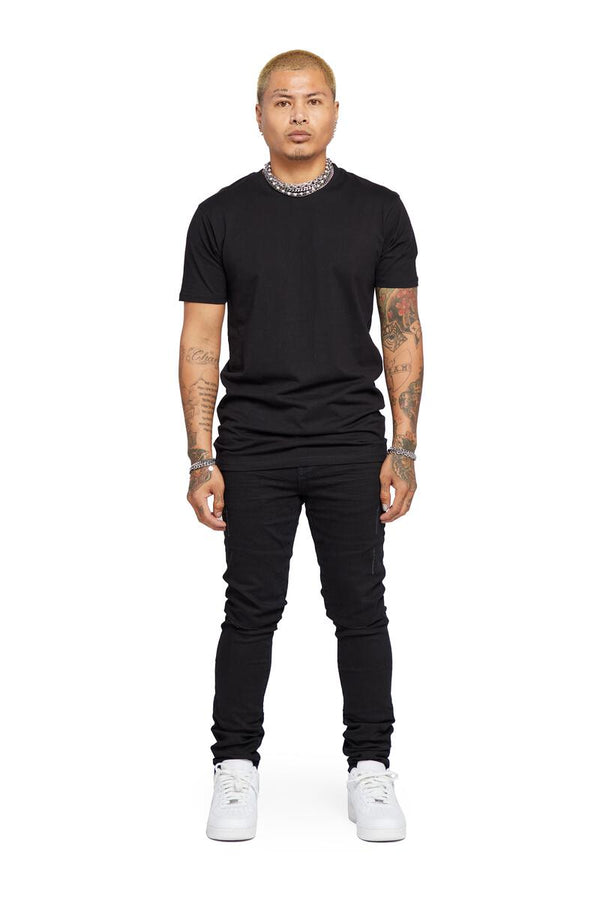 VALABASAS "MR CLEAN 2.0" BLACK KNEE CUT SKINNY JEAN