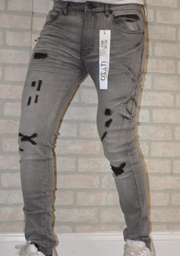 DISASTER SUPER STRETCH DENIM - SLIM FIT - GREY BLK RIP (DZTR-321)