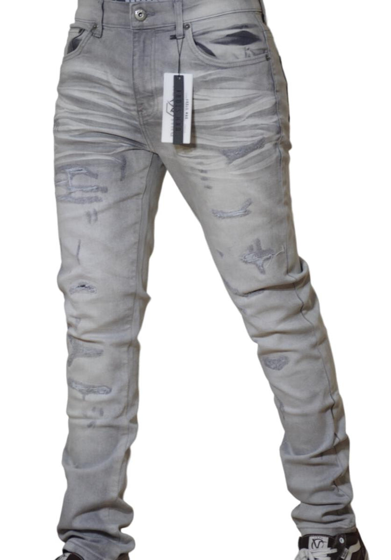 DNM STORY Men's Skinny Denim - GREY RIPPED (DS-104)