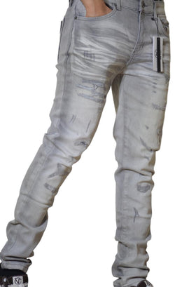 DNM STORY Men's Skinny Denim - GREY RIPPED (DS-104)