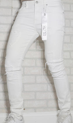 DISASTER SUPER STRETCH DENIM - SLIM FIT - WHITE RIPPED (DZTR-284)