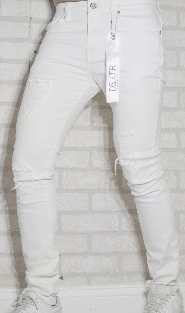 DISASTER SUPER STRETCH DENIM - SLIM FIT - WHITE RIPPED (DZTR-284)