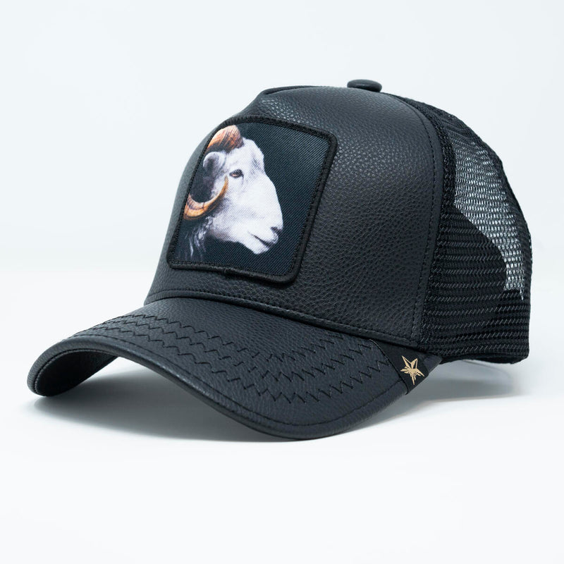 GOLD STAR GOAT LEATHER TRUCKER HAT