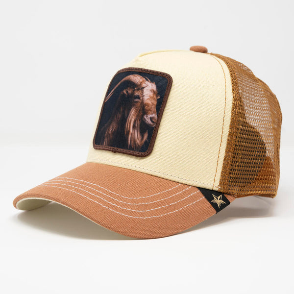 GOLD STAR GOAT LIGHT BROWN TRUCKER HAT