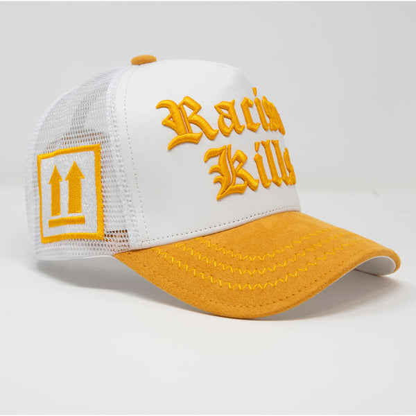 GOLD STAR RACISM KILLS LEATHER TRUCKER HAT