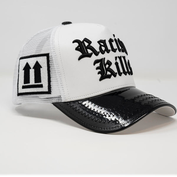 GOLD STAR RACISM KILLS LEATHER TRUCKER HAT