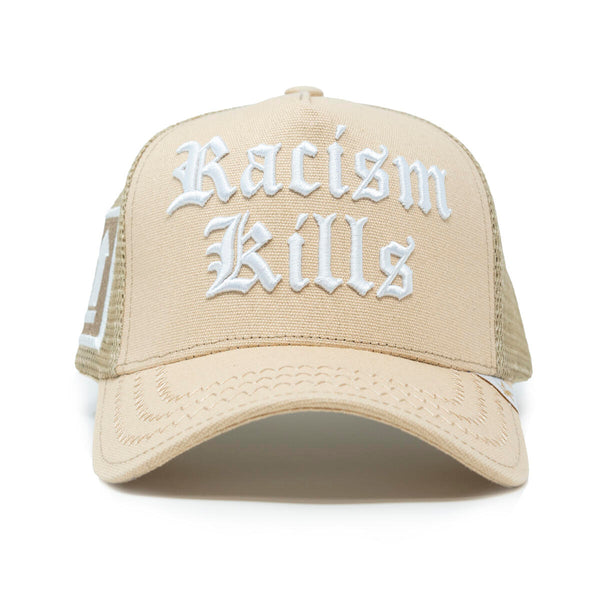 GOLD STAR RACISM KILLS TAN TRUCKER HAT