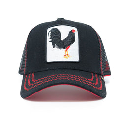 GOLD STAR BLACK AND RED ROOSTER TRUCKER HAT