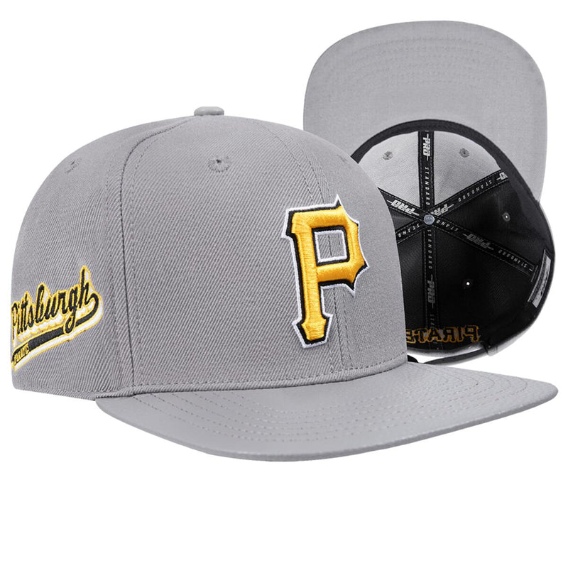 PRO STANDARD GREY PITTSBURGH PIRATES SCRIPT TAIL WOOL STRAPBACK