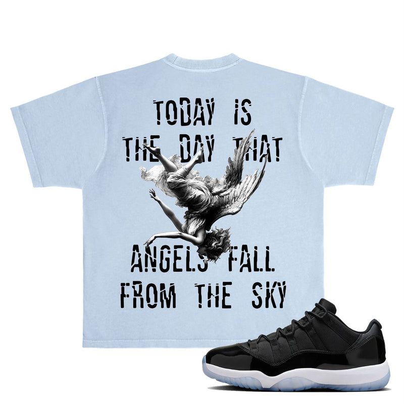 NOVEMBER REINE "ANGELS FALL FROM THE SKY" HEAVYWEIGHT LUXURY T-SHIRT ICE BLUE