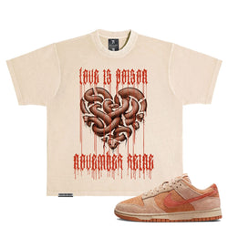 NOVEMBER REINE  "LOVE IS POISON" HEAVYWEIGHT LUXURY T-SHIRT CREAM BURNT ORANGE