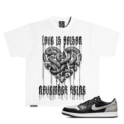 NOVEMBER REINE "LOVE IS POISON" HEAVYWEIGHT LUXURY T-SHIRT WHITE BLACK GREY