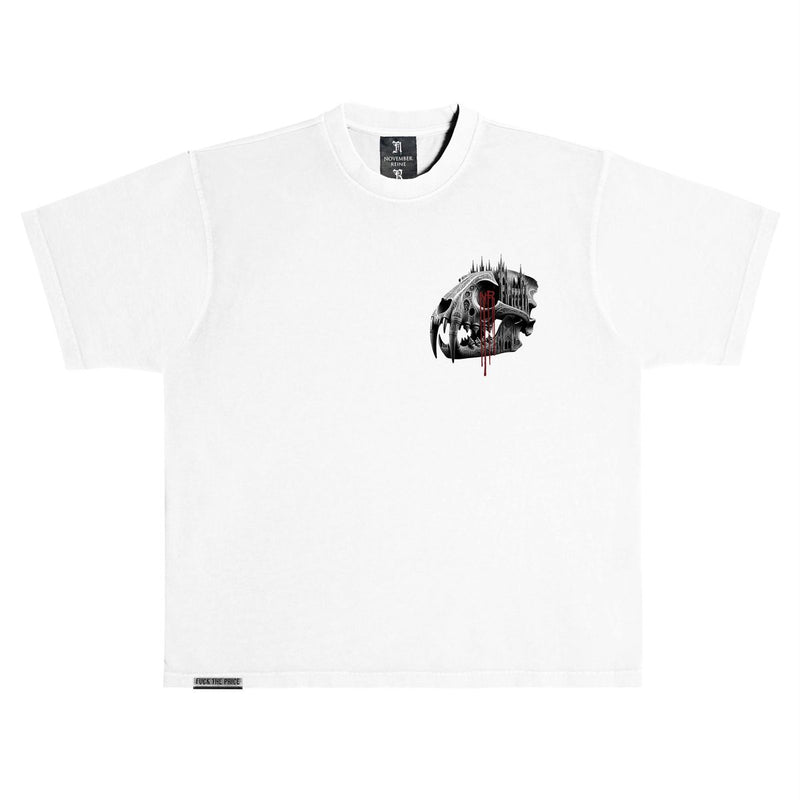 NOVEMBER REINE "SABERTOOTH" HEAVYWEIGHT LUXURY T-SHIRT WHITE BLACK DARK RED