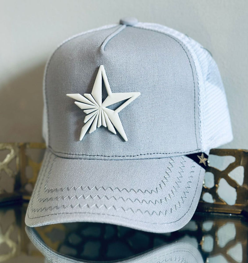 GOLD STAR FIVE POINT STAR GREY TRUCKER HAT