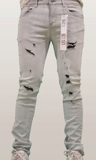 DISASTER SUPER STRETCH DENIM - SLIM FIT - ASH GREY RIPPED (DZTR-357)