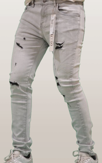 DISASTER SUPER STRETCH DENIM - SLIM FIT - ASH GREY RIPPED (DZTR-357)