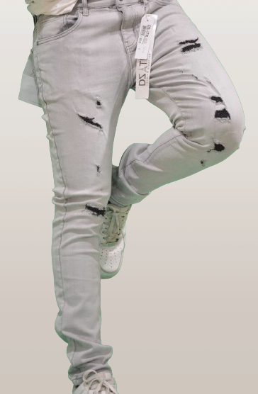 DISASTER SUPER STRETCH DENIM - SLIM FIT - ASH GREY RIPPED (DZTR-357)