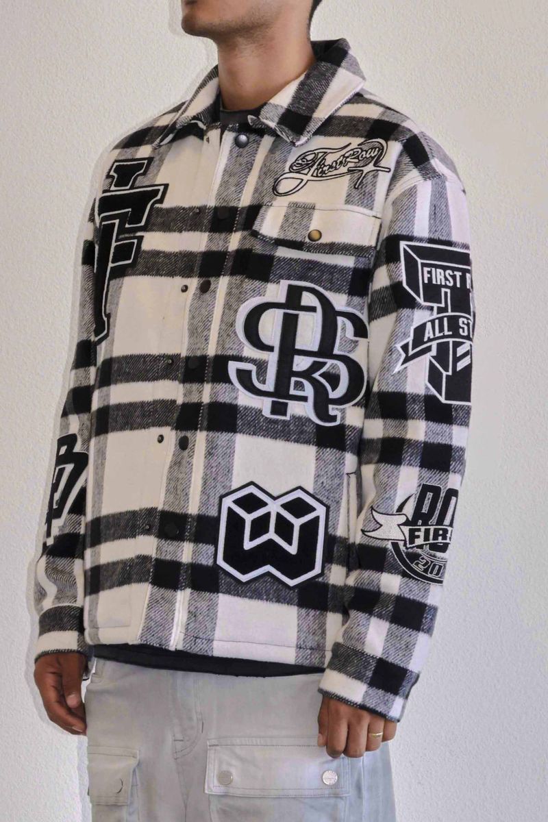 FIRT ROW BLACK ALL OVER LOGO MULTI PATCHES SHACKET