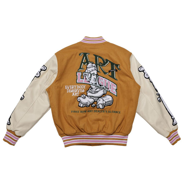 FIRST ROW MUSTARD ART LEAGUE MULTI PATCHES VARSITY JACKET