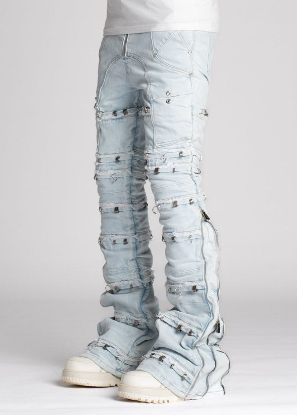 GUAPI Aqua Blue Stacked Piercing Denim (Aqua-Blue-Stacked-Piercing-Denim)