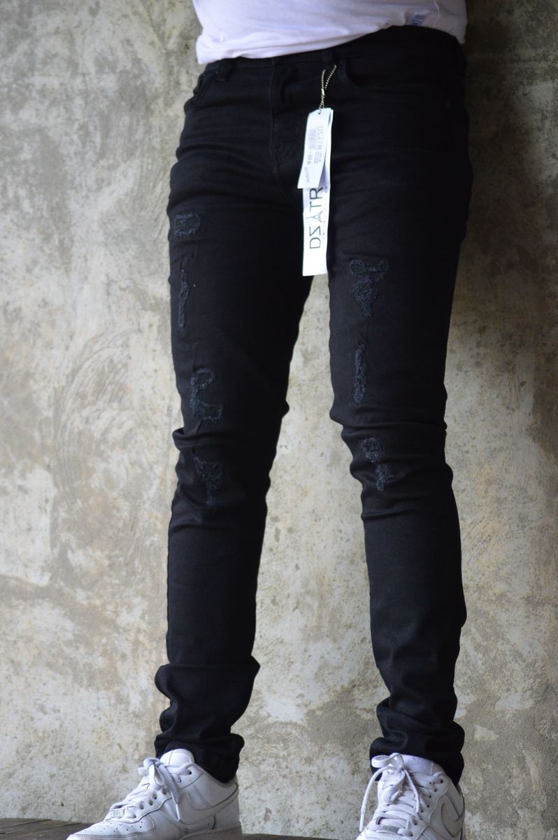 DISASTER SUPER STRETCH DENIM - SLIM FIT - JET BLACK RIPS (DZTR-351)