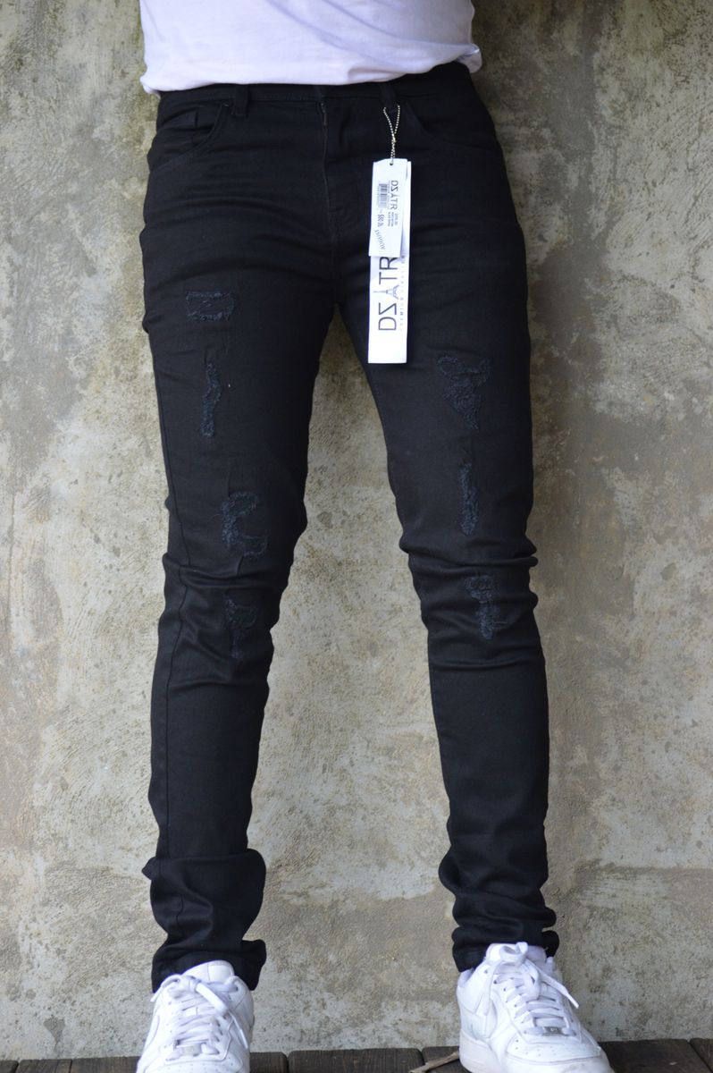 DISASTER SUPER STRETCH DENIM - SLIM FIT - JET BLACK RIPS (DZTR-351)