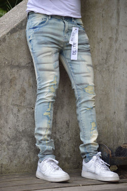 DISASTER ICE/GREY SPRAYED WASH HEAVY DENIM-Stretch (DZTR-317)