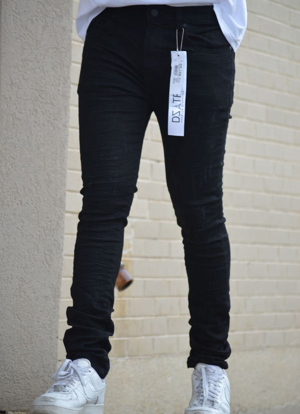 DISASTER  SUPER STRETCH DENIM - SLIM FIT -JET BLACK SCRATCH (DZTR-349)