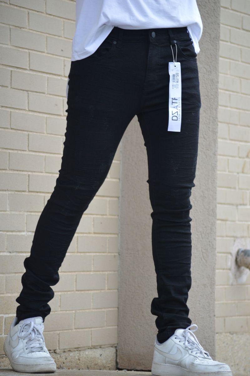 DISASTER  SUPER STRETCH DENIM - SLIM FIT -JET BLACK SCRATCH (DZTR-349)